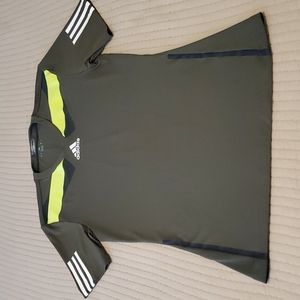 Adidas Barricade Size S Olive Green Short Sleeve Shirt w/ Fluorescent Yellow